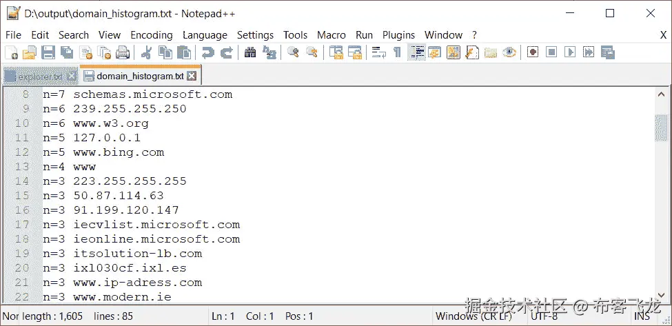 图 6.46 – bulk_extractor 域名直方图
