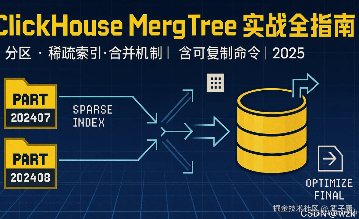 大数据-137 ClickHouse MergeTree 实战指南｜分区、稀疏索引与合并机制 存储结构 一级索引 跳数索引