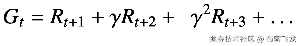 {G}_t={R}_{t+1}+\gamma {R}_{t+2}+\kern0.5em {\gamma}²{R}_{t+3}+\dots