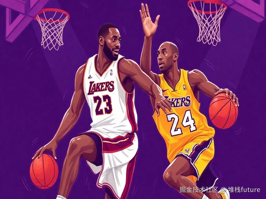 詹姆斯和科比在打篮球