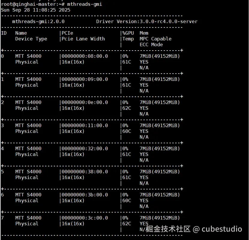 mthreads-gmi 查看 GPU