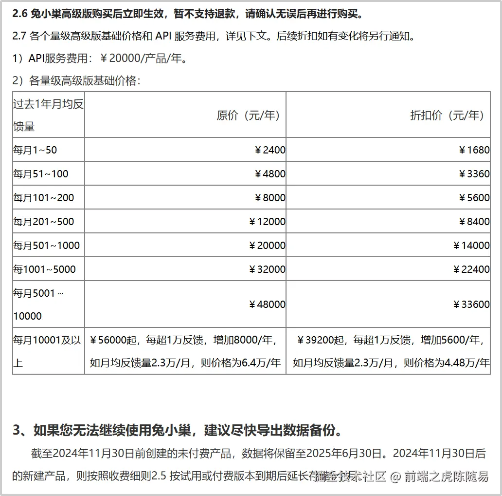 兔小巢收费价格