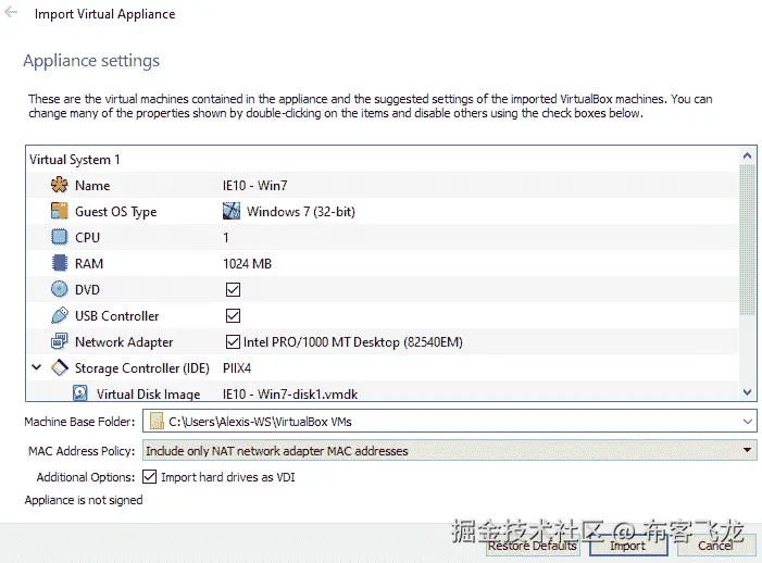 图 2.12 – VirtualBox OVA 导入