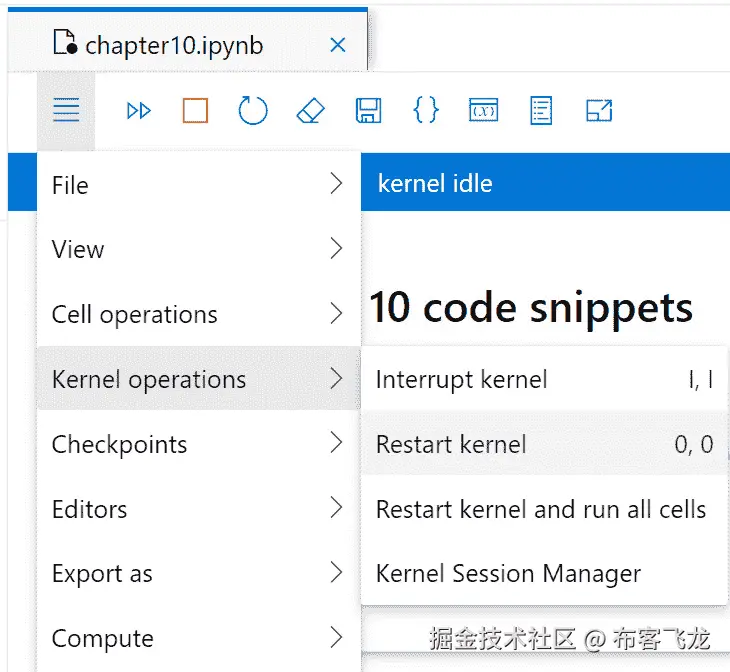 图 10.4 – 在安装必要的包后重新启动 Jupyter 内核    