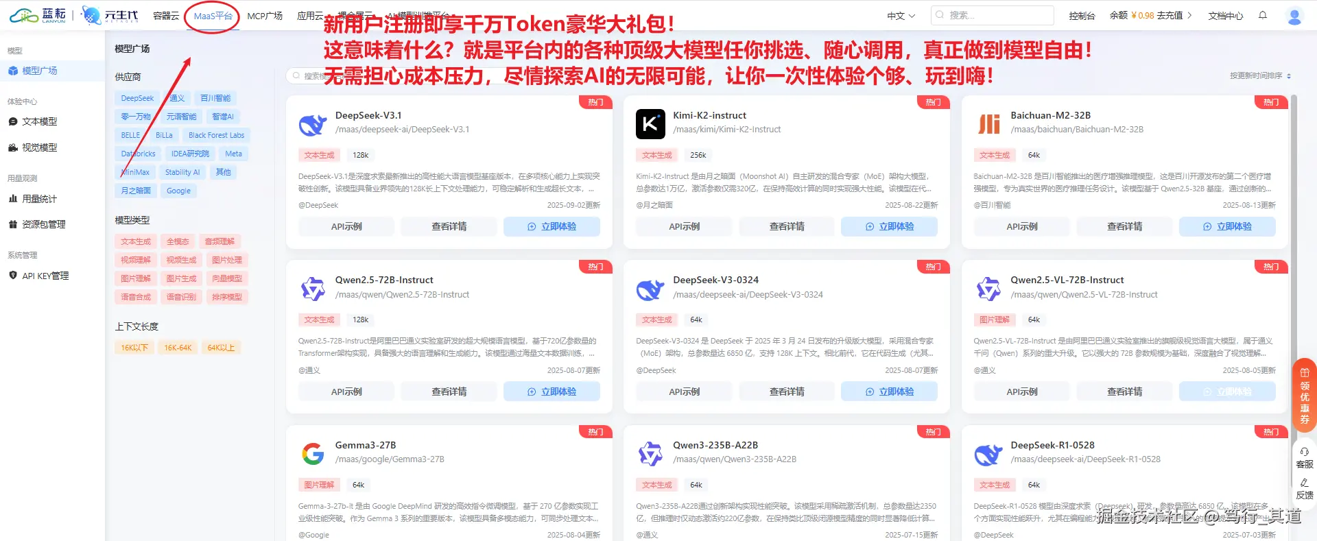 蓝耘MaaS平台模型列表