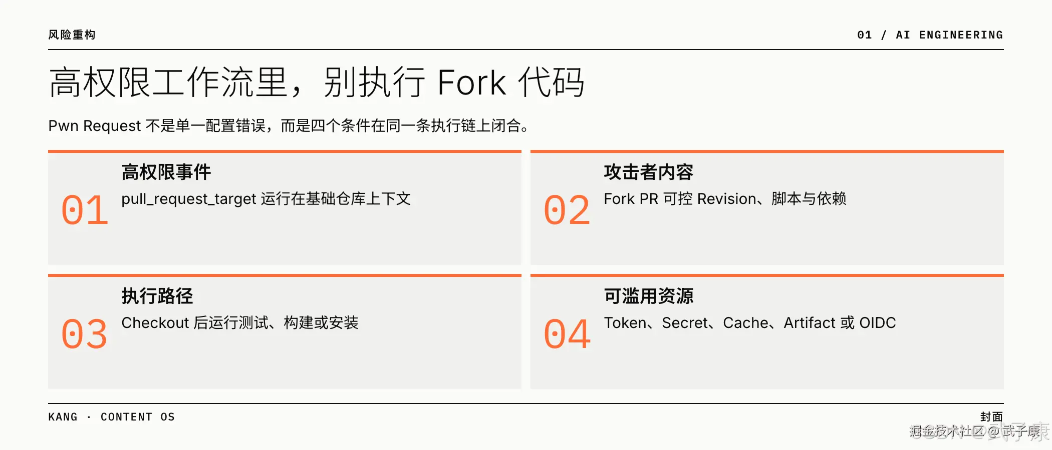 Pwn Request 风险重构四条件:高权限事件、攻击者内容、执行路径、可滥用资源