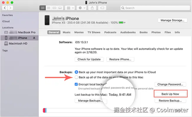 如何通过 Finder 查看手机上次备份的时间