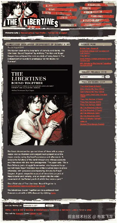 The final version of the Libertines website (www.thelibertines.org.uk)