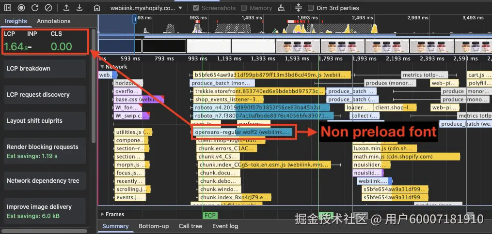 字体在网络瀑布中加载过晚
