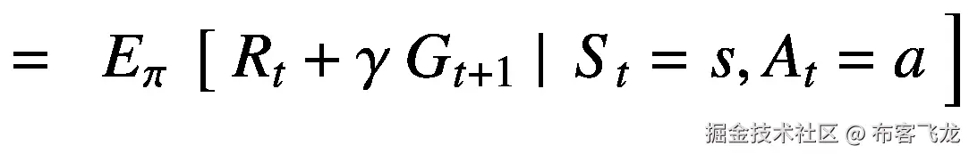 =\kern0.5em {E}_{\pi }\ \left[\ {R}_t+\gamma\ {G}_{t+1}\ \right|\ {S}_t=s,{A}_t=a\ \Big]