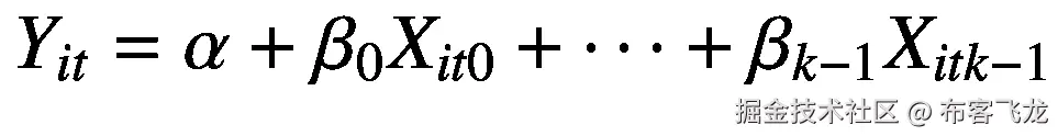 {Y}_{it}=\alpha +{\beta}_0{X}_{it0}+\dots +{\beta}_{k-1}{X}_{it k-1}