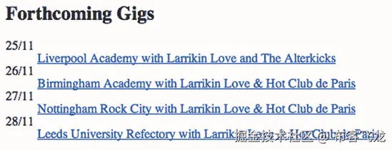 The definition list styled by the browser's default style sheet
