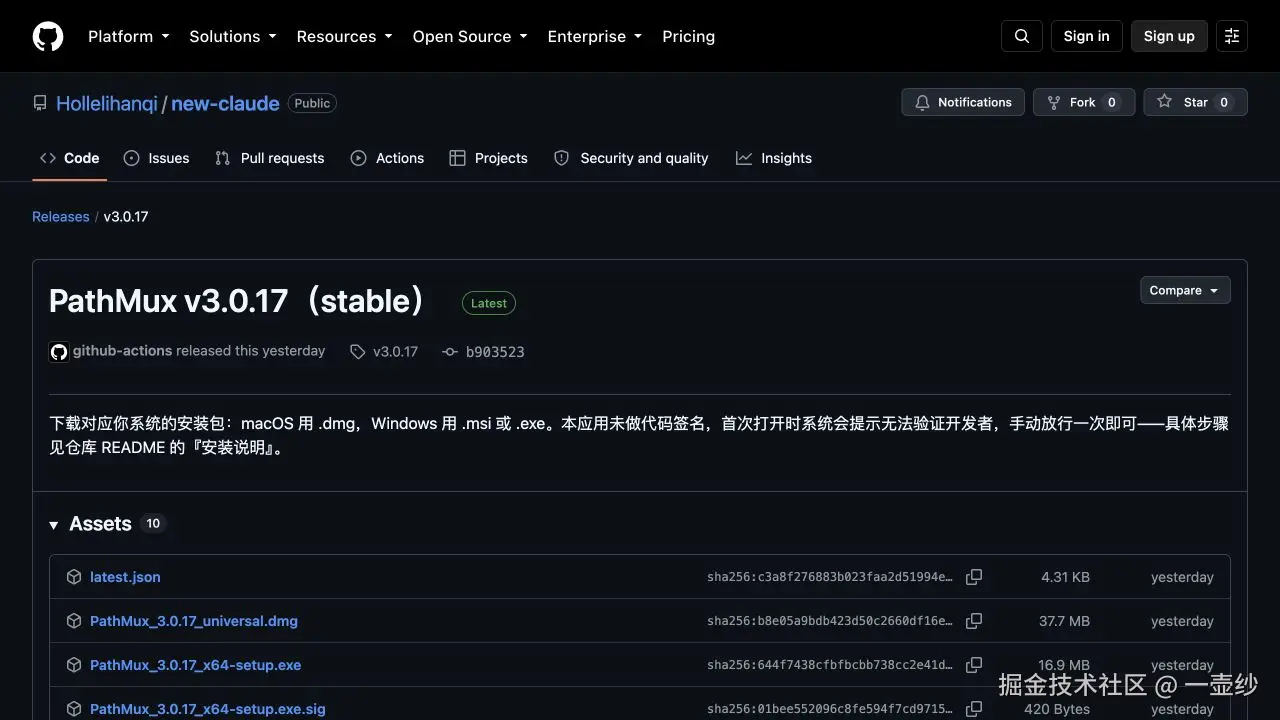 PathMux 最新正式版的 Assets 下载区域