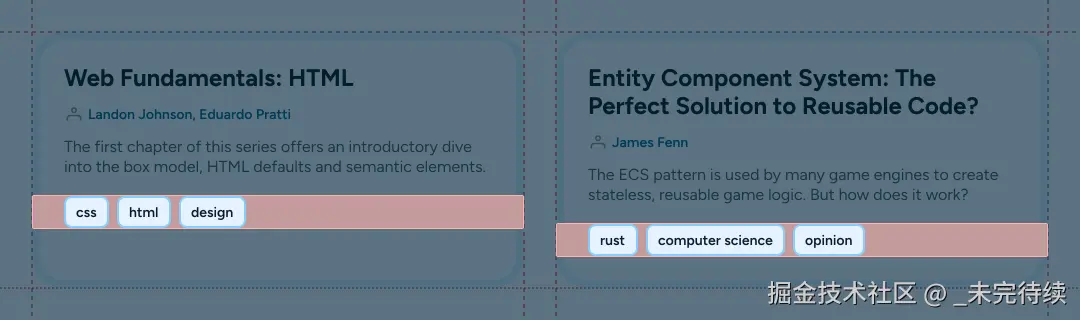 与之前相同的两张卡片，但颜色变暗，突出显示了标签容器的错位。