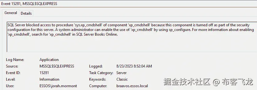 图 9.13 – 重新配置 xp_cmdshell 的失败尝试
