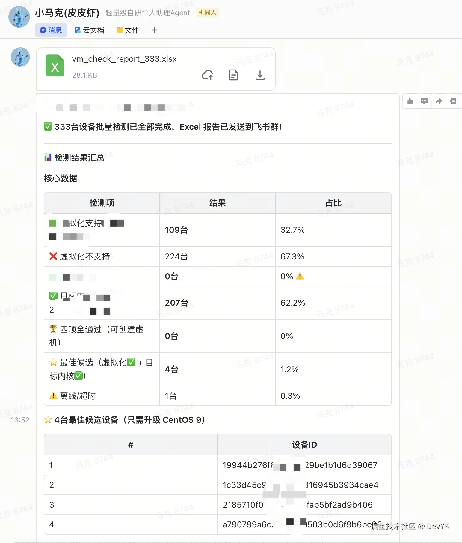 物理机查询结果表格