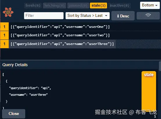 图 5.1 – 执行并行查询后的 React Query Devtools