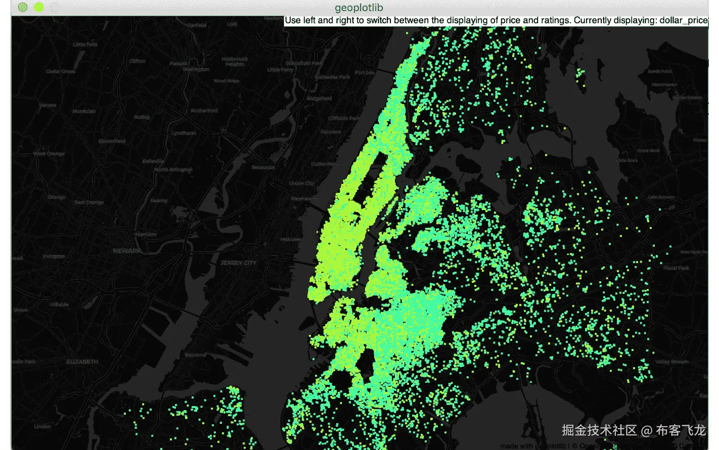 Figure 7.27: New York Airbnb dot map, colored based on the price 