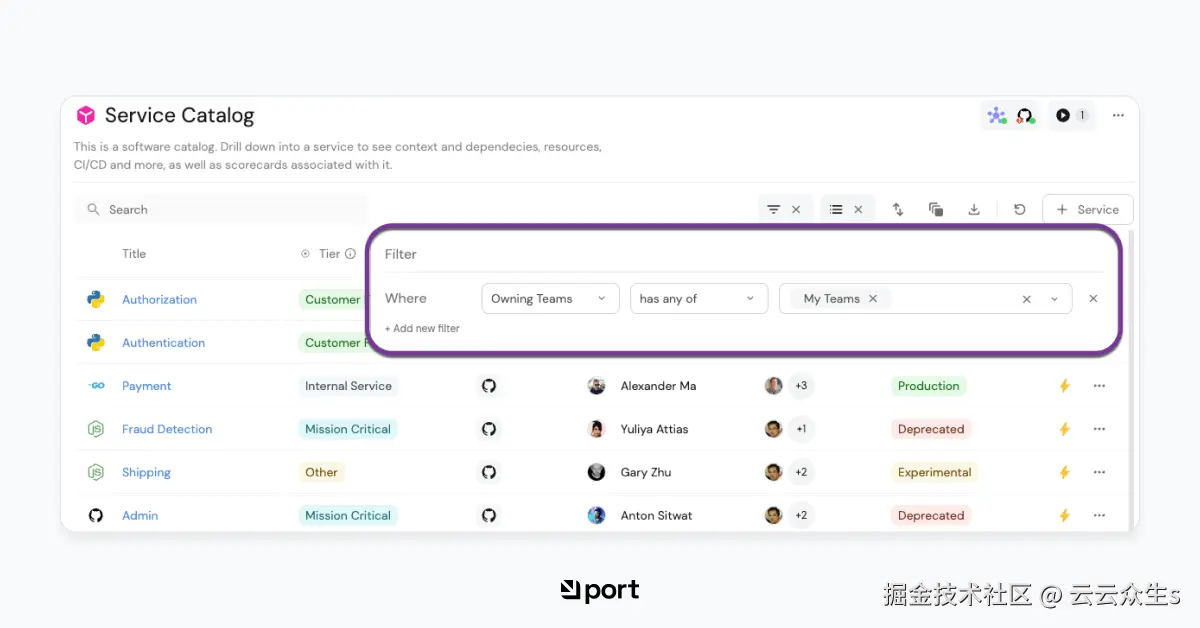 门户可以将服务视图限制为仅限于用户的服务和资产。