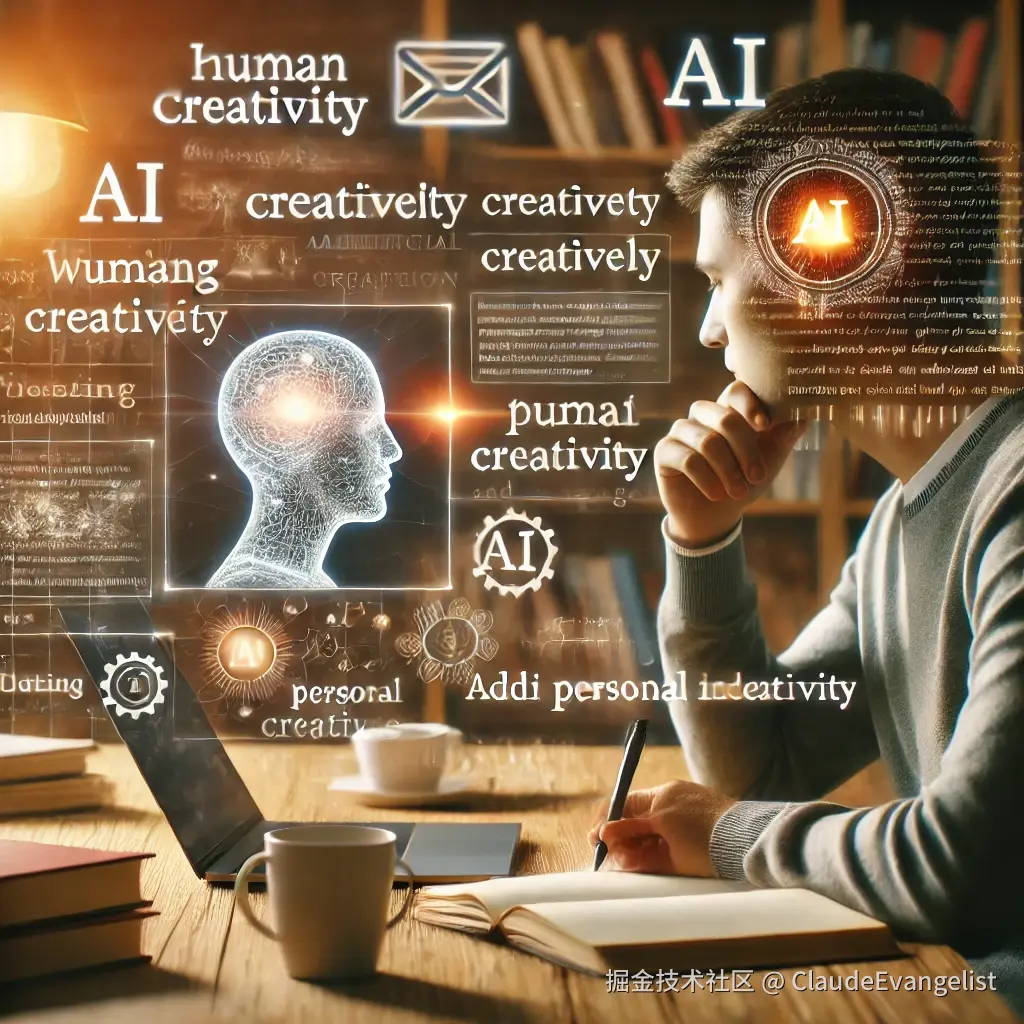 DALL·E 2024-12-17 08.52.08 - A thoughtful person sitting at a desk with a laptop, writing creatively. The person is surrounded by digital screens displaying AI-generated text and .webp