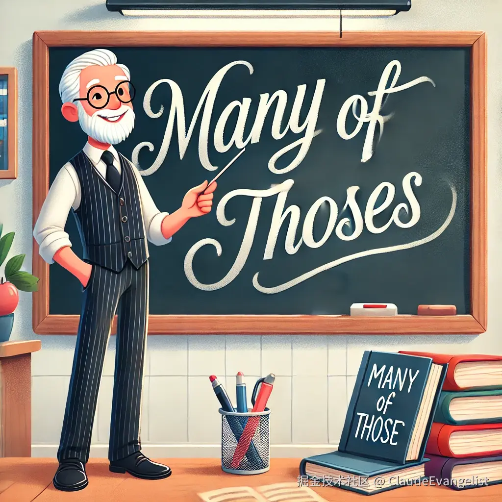 DALL·E 2024-11-24 12.23.47 - A professional and engaging illustration for an English grammar blog article. The image features a chalkboard with the text 'Many of those' written in.webp