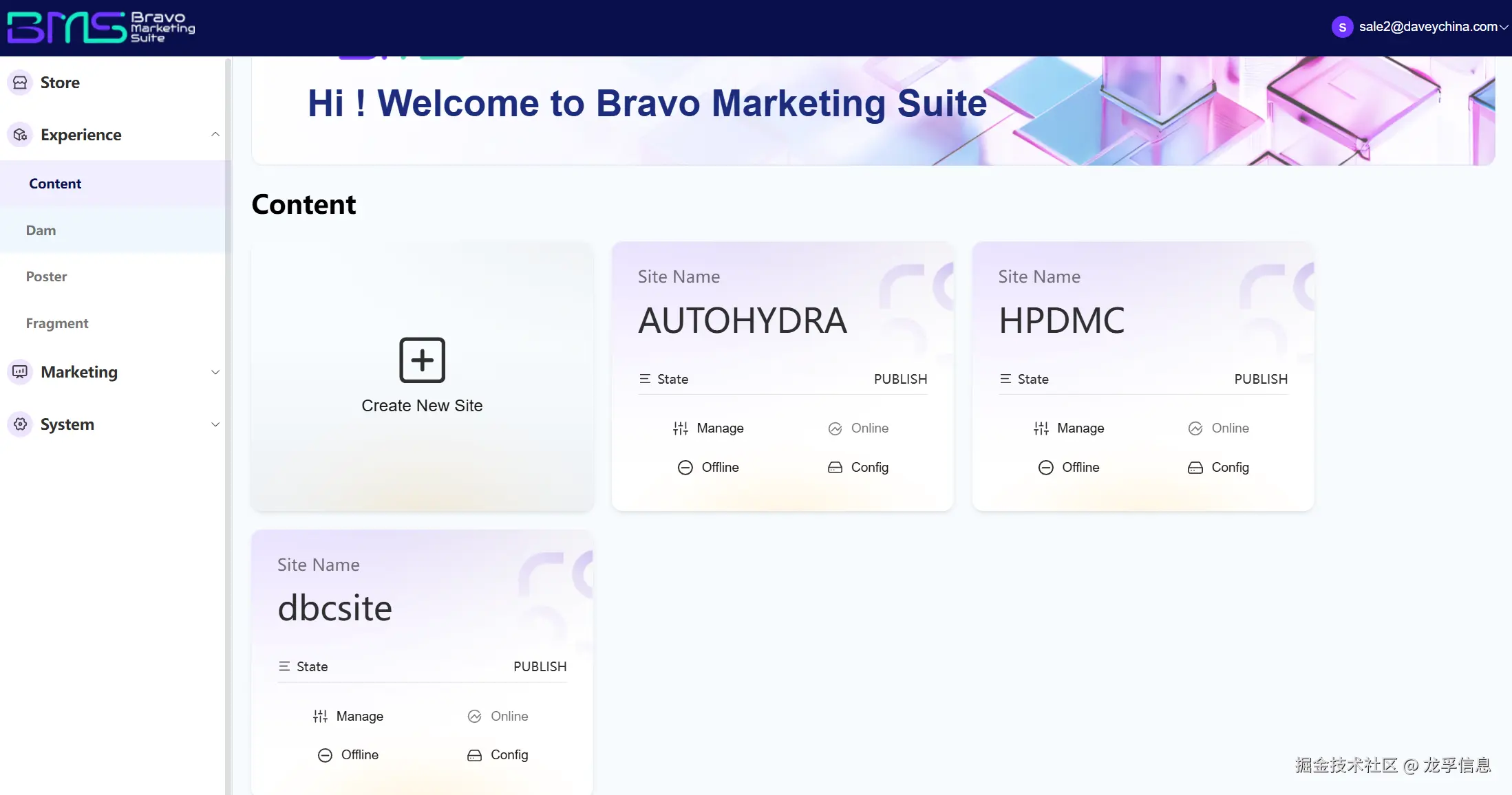 这张图片展示了BMS DXP的Content页面