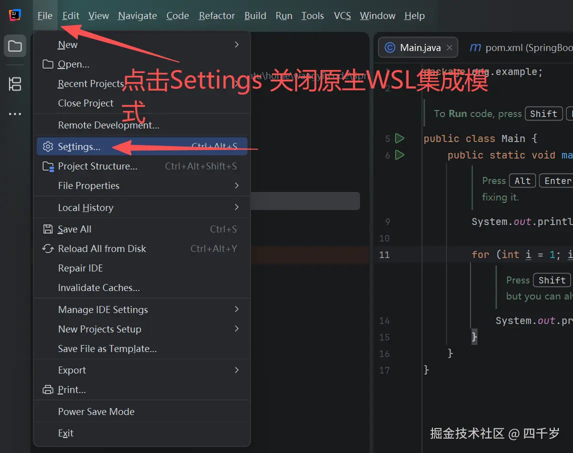 点击设置关闭原生WSL集成模式