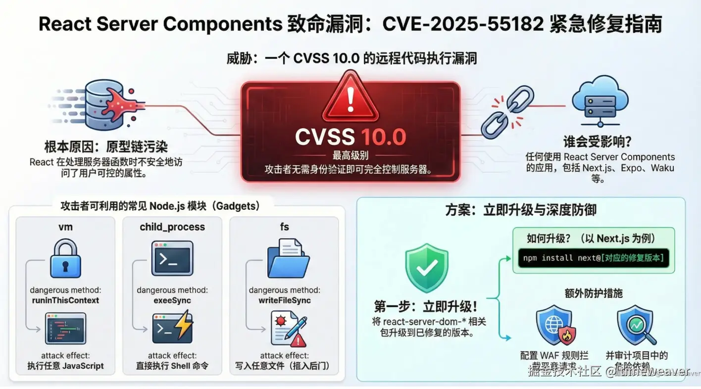 React Server Components 的致命漏洞CVE-2025-55182， CVSS 10.0 的未授权远程代码执行