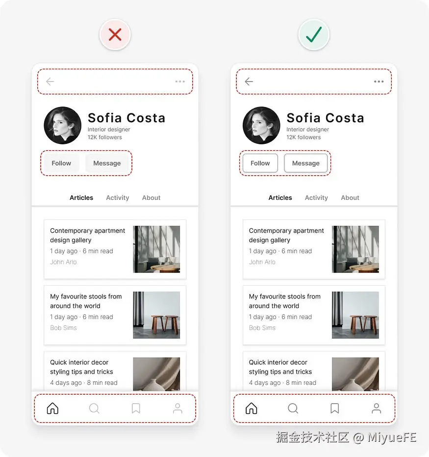 UI design tips example with sufficient 3:1 contrast applied