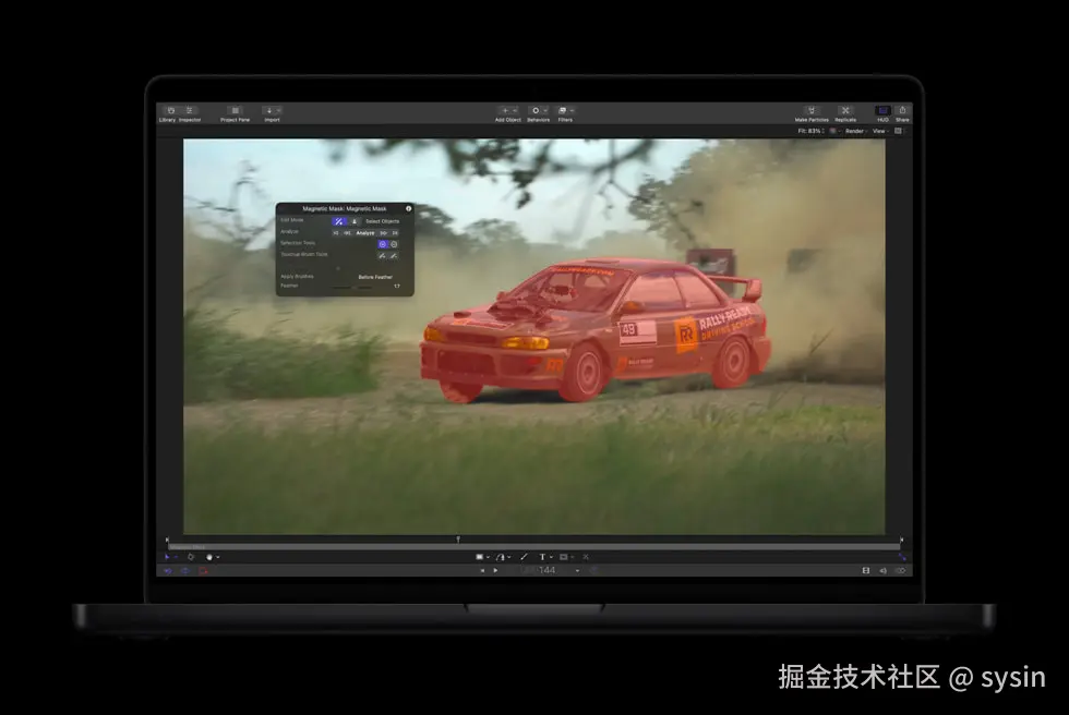 MacBook Pro 上显示着 Motion 中的磁性蒙版。
