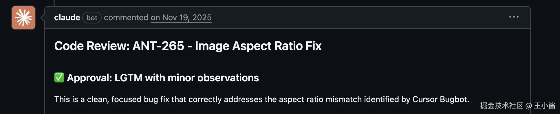 Claude 批准一个 bug 修复 PR