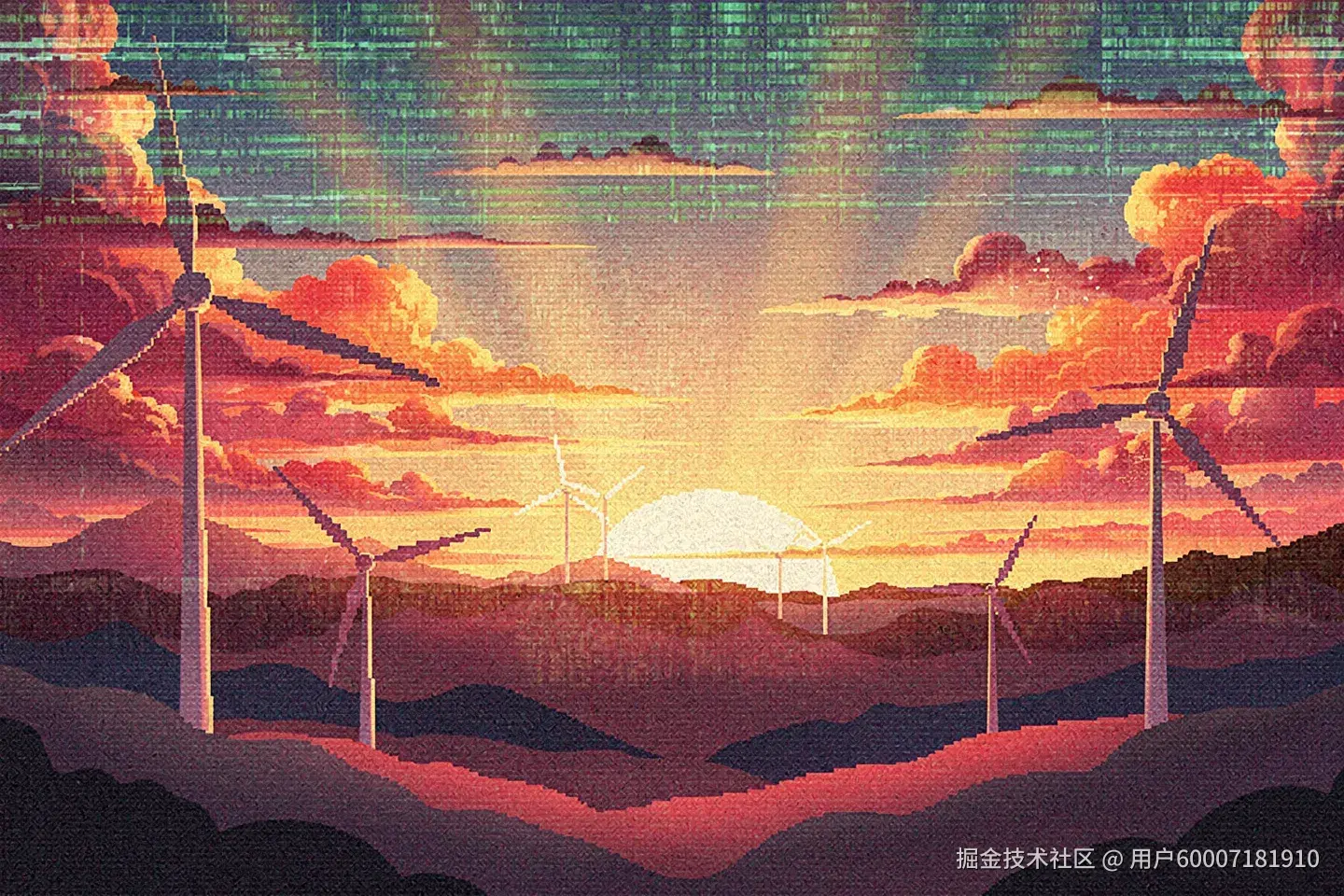 Uniwind Pro 1.0 发布头图：风车与丘陵的像素风插画
