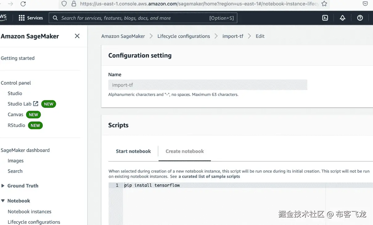 图 5.13 – SageMaker 笔记本的生命周期配置脚本
