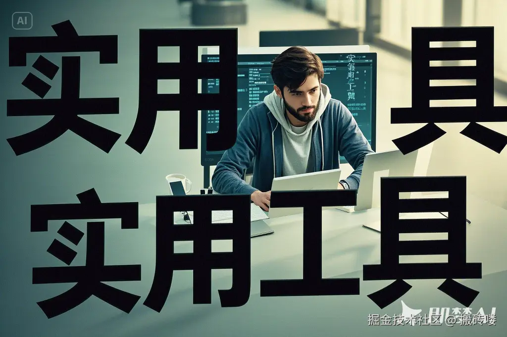 程序员坐在电脑旁边。“实用工具”.png