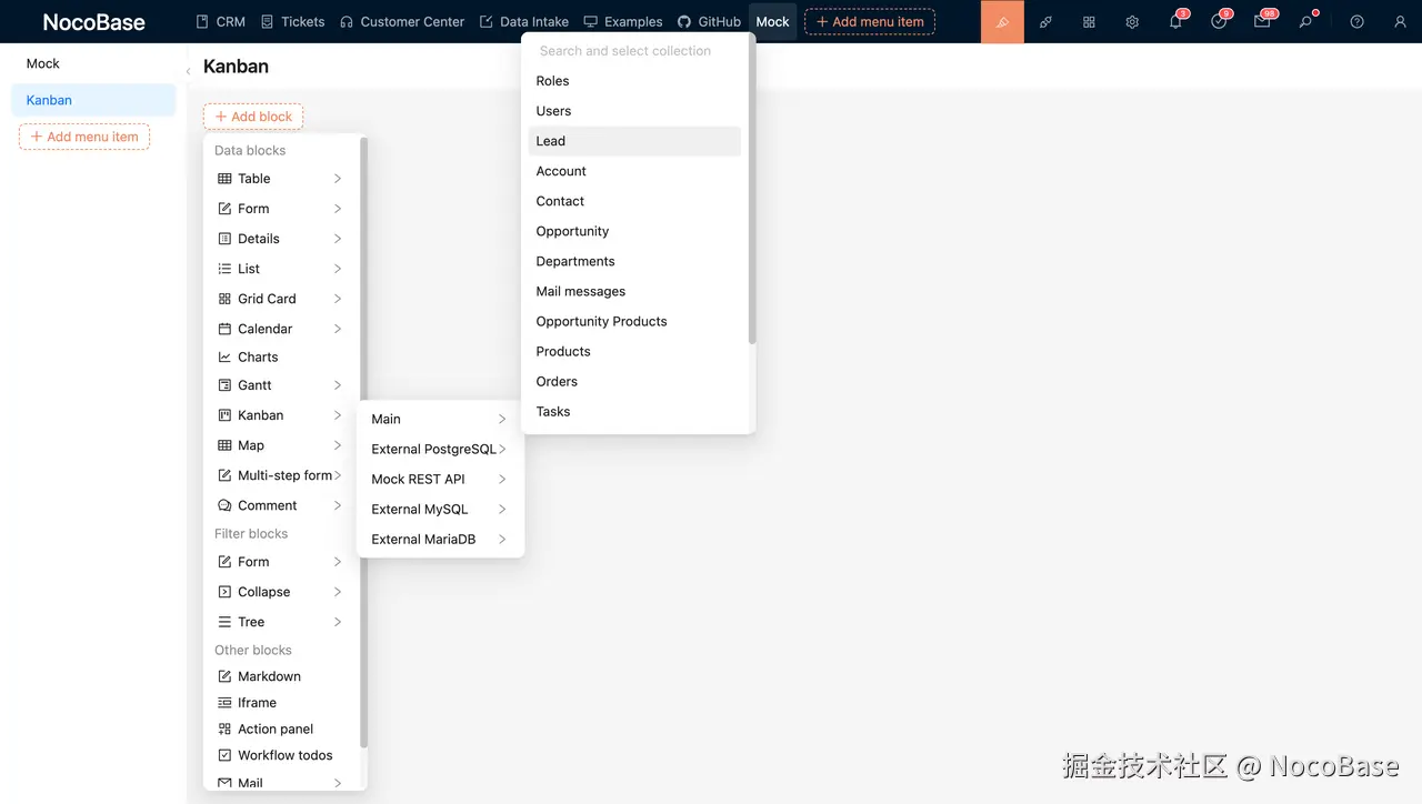 Select the data table you want to display as a Kanban