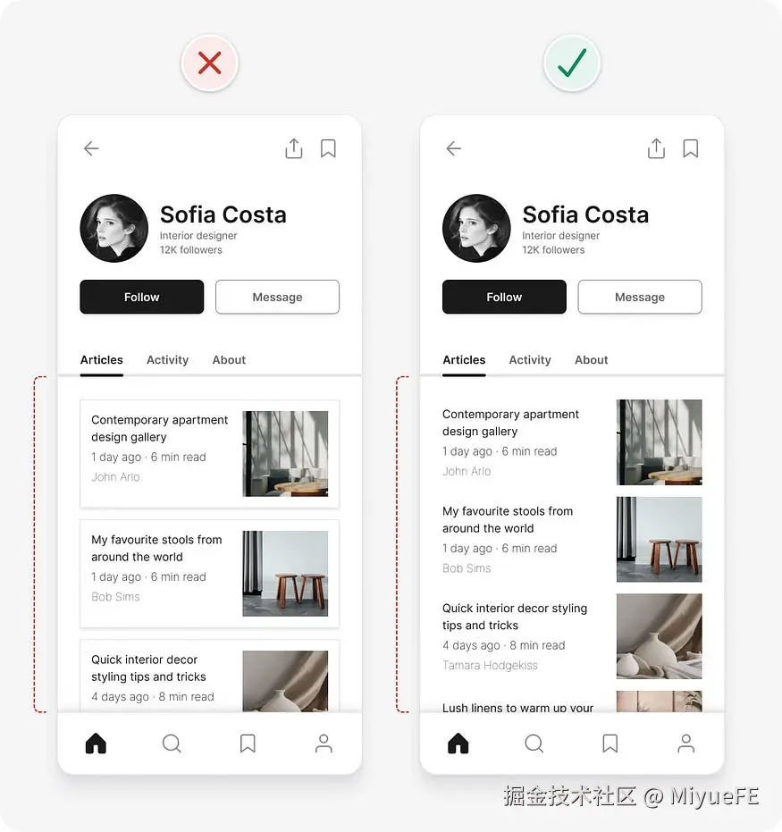 UI design tips example removing unnecessary containers to simplify the design