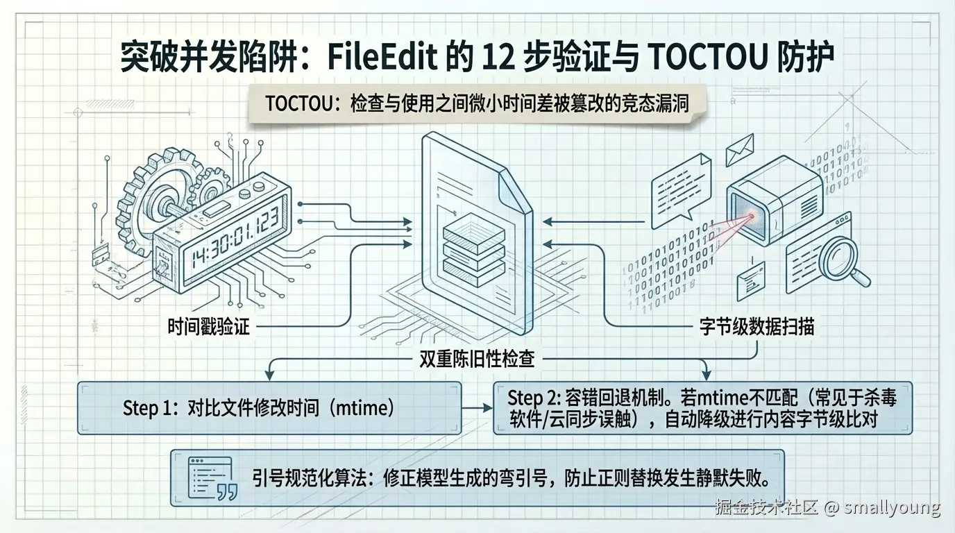 FileEditTool：12 步验证链与 TOCTOU 防护