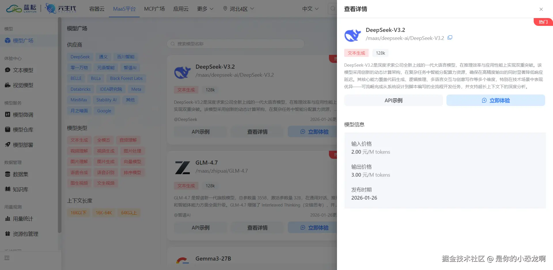 选择 DeepSeek V3.2 模型