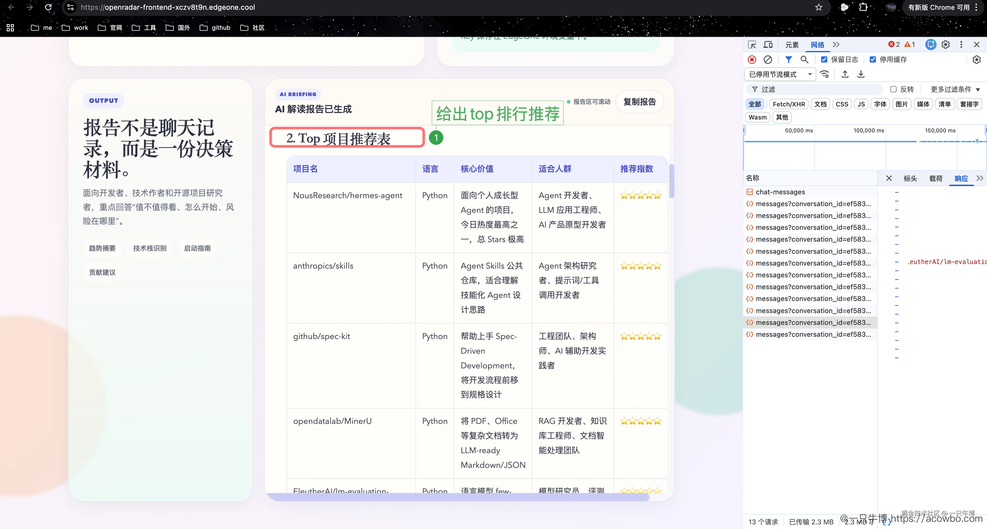 Top 排行推荐表