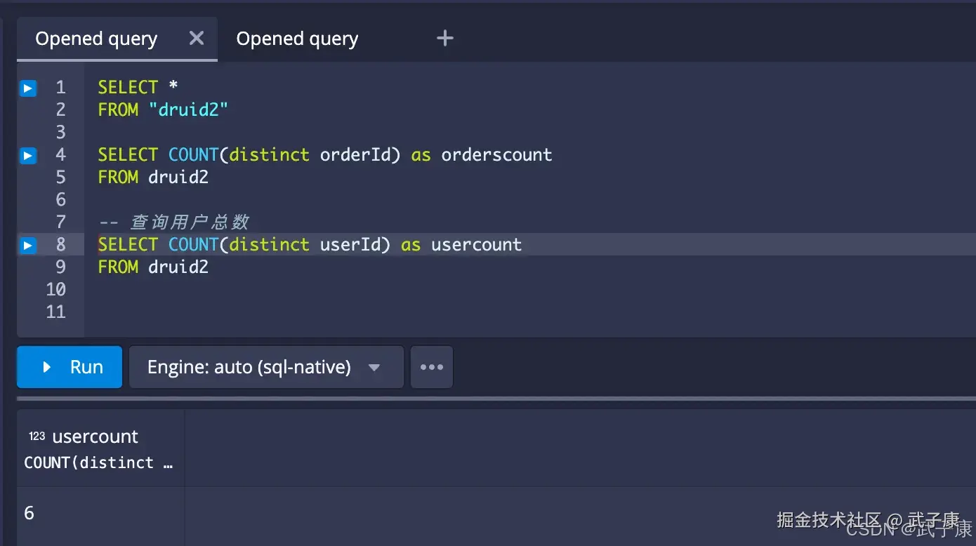Druid 查询用户的总数