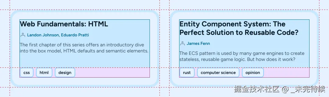 与之前相同的两张卡片，但现在重构以正确对齐其网格区域。