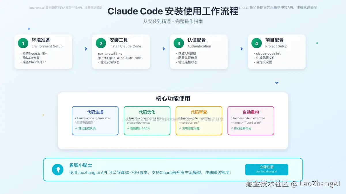 Claude Code安装使用工作流程图