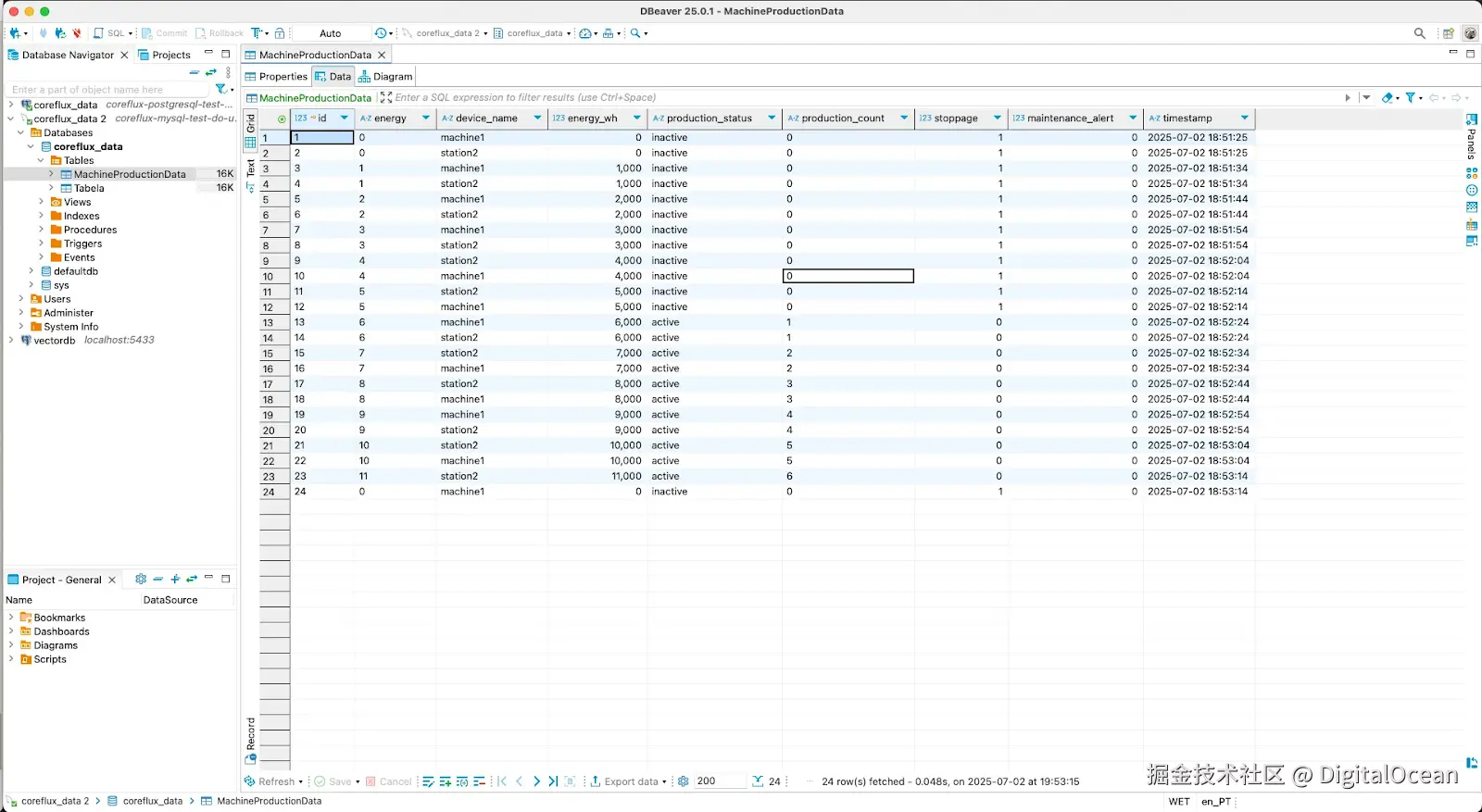 验证MySQL中存储的物联网记录