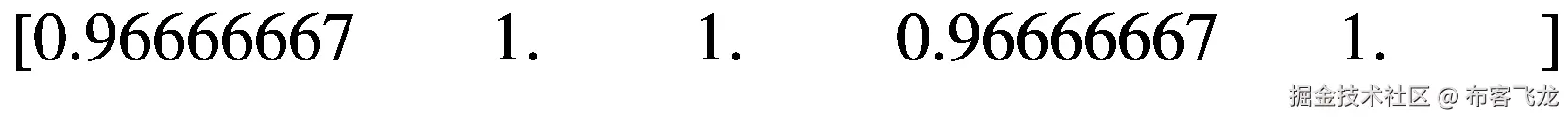 \left[0.96666667\kern2em 1.\kern2.25em 1.\kern2.25em 0.96666667\kern1.75em 1.\kern2.25em \right]