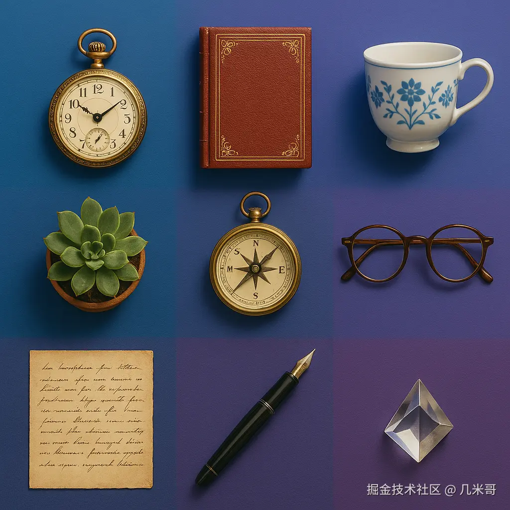 九物品3×3网格排列艺术图