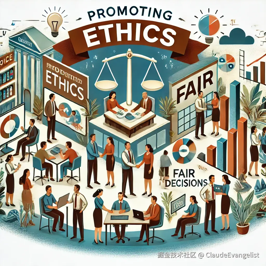 DALL·E 2025-01-04 20.26.16 - An illustration representing the concept of promoting ethics. It should show a diverse group of people, including both individuals and professionals, .webp